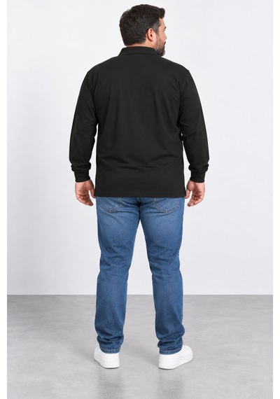 Bihan Store Erkek Battal Boy Gömlek Yaka Uzun Kollu Cepli Sweatshırt Y26-4010-siyah