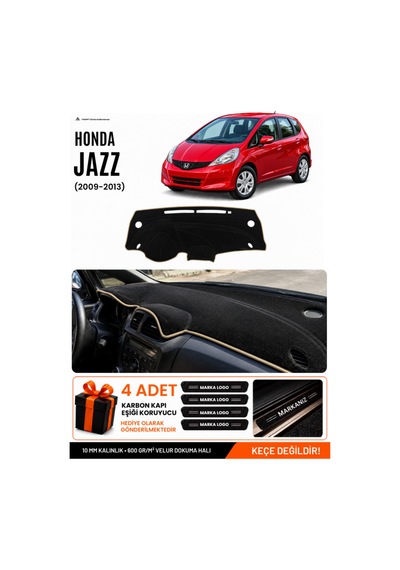 Honda Jazz 2009-2013 Uyumlu Torpido Koruma, Torpido Örtüsü, Torpido Kılıfı - Siyah-bej - Ho017