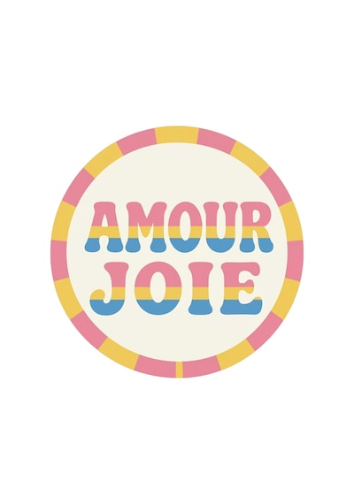 "aura" Serisi - Amour Joie Yazılı Retro Yuvarlak Krem Pembe Sarı Pastel Dokuma Taban Dekoratif Halı Aura27 Çok Renkli
