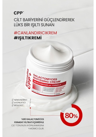 %80 Galactomyces İçeren Probiyotik Ve Matrixyl 3000 Ve Egf Destekli Aydınlatıcı Yüz Kremi Cpp Galactomyces Whitening Cream
