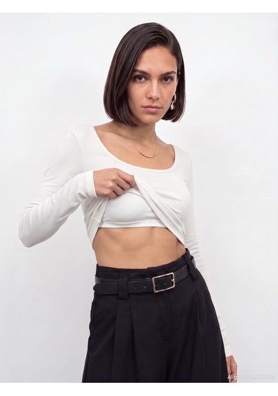 Dilvin 33237 Bra-free Uzun Kollu Top Ekru