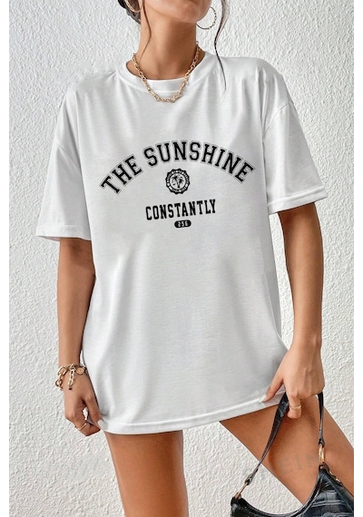 Unisex The Sunshine Baskılı Tasarım Tshirt Beyaz