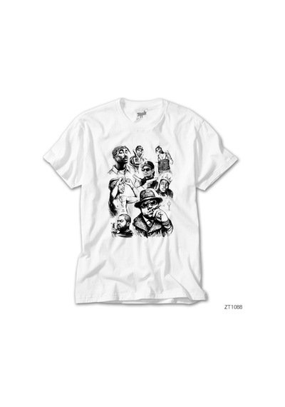 Rap Legends Sketch Art 2 Beyaz Tişört Beyaz