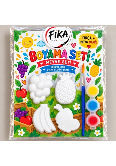 Karma 4'lü Meyve Figürleri Taş Tozu Boyama Seti
