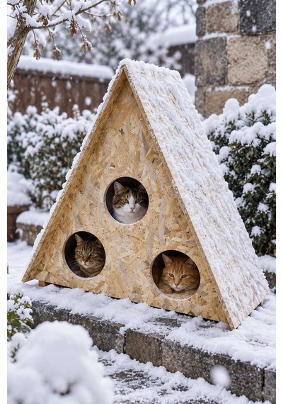 Reyo 3 Bölmeli 3 Kedilik Büyük Boy Kedi Evi Dış Ortam Uygun Ahşap Kedi Yuvası Kedi Barınağı Osb 78 x 76 x 35 CM CAT21