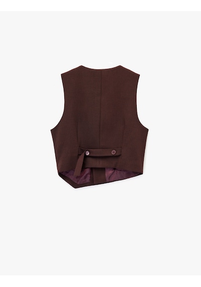 Koton Kruvaze Yaka Kolsuz Asimetrik Yelek Bordo Çizgili 6wak20105uw Bordo Çizgili