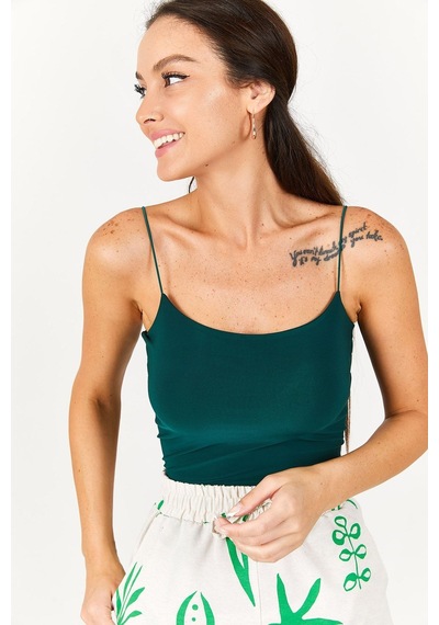 Armonika Kadın Zümrüt İp Askılı Astarlı Crop Bluz Arm-22y055003