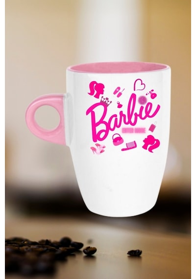 Enter Mode Barbie Baskılı Kupa Bardak Porselen Latte Filtre Kahve Fincanı Pembe