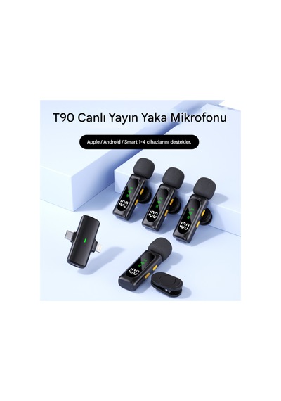 Yaka Mikrofonu Kablosuz 4 Adet Tüylü İphone Type-c Pc Tablet Video Kayıt Vlog Lightning Usb-c Çıkış Mikrofon