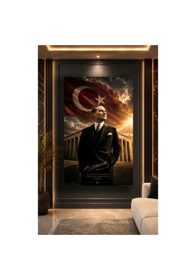 Mustafa Kemal Atatürk Türk Bayrağı Ve Cam Tablo Sanatsal Duvar Dekoru Canlı Renkli Baskı Salon Ve Oturma Odası Sevdiklerinize Hediyelik