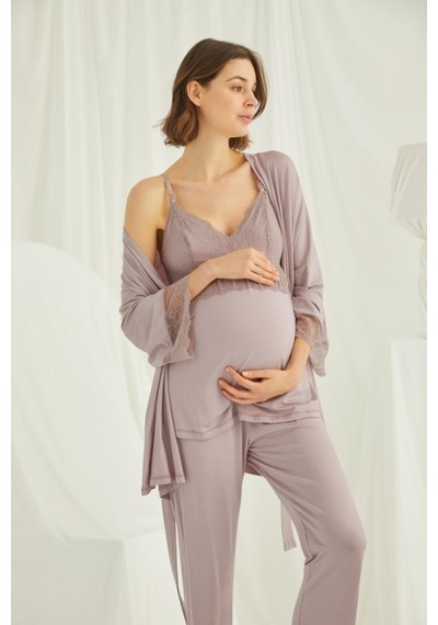 Monamise 18431 Vizon Hamile Lohusa 3 Lü Pijama Sabahlık Tk 001