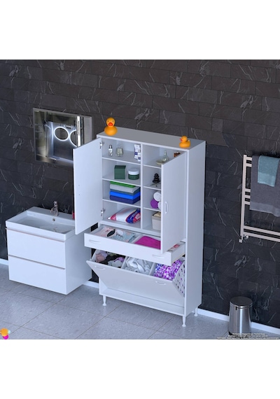 Eliusta Reli Dolap Beyaz Çok Kullanımlı 100 Cm Eninde Banyo Dolabı 100x171x32,5 Cm 2 Kapak 6 Raf Dolap Beyaz