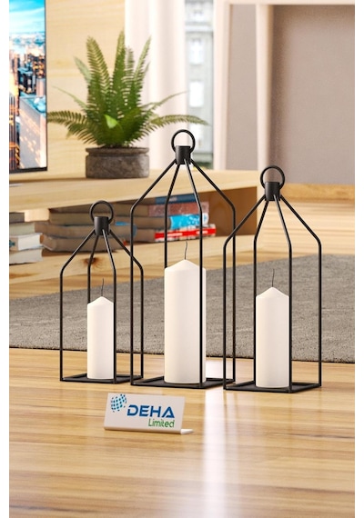 Metal Kafes 3'lü Set Mumluk Fener Dekoratif Mumluk Ferforje Şamdan Diğer
