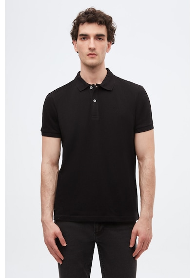 D's Damat Ds Damat Regular Fit Siyah Pike Dokulu %100 Pamuk Kıvrılmaz Polo Yaka Nakışlı T-shirt 4HC14ORT51000 Siyah