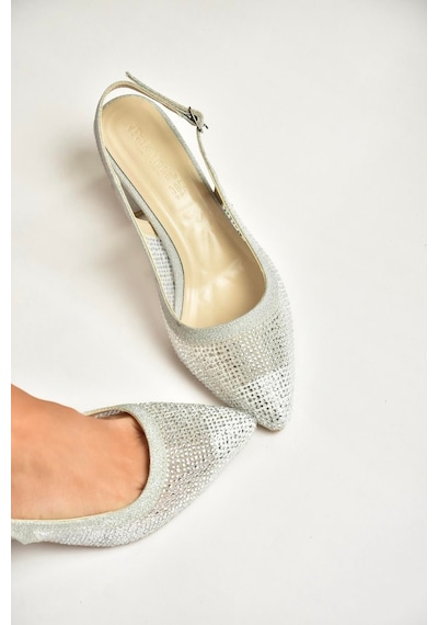 Fox Shoes Y820403014 Gümüş Sim Kalın Topuklu Kadın Abiye Ayakkabı Gümüş