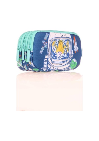 Kaukko Kids 3 Bölmeli Kalem Çantası Square Tiger Mavi L8164