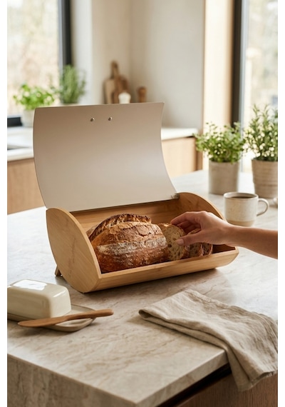 Cooker Novella Metal Kapaklı Bambu Ekmek Kutusu Ckr4543 Bej