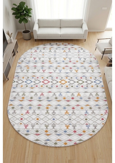 Raschel Carpet Oval Renkli Modern Yıkanabilir Kaymaz Taban Yıkanabilir Halı Rcmultı 003 Çok Renkli