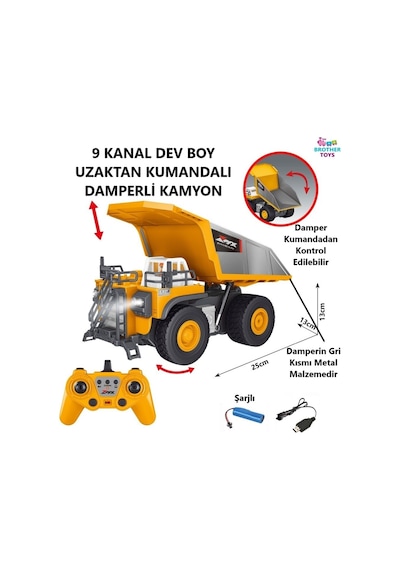 9 Fonksiyon Büyük Boy 25 Cm Metal Damperli Uzaktan Kumandalı Kamyon Şarjlı Oyuncak İş Makinesi 9 Kanal Damperli Kamyon 9 Fonksiyon Büyük Boy 25 Cm Metal Damperli Uzaktan Kumandalı Kamyon Şarjlı Oyuncak İş Makinesi 9 Kanal Damperli Kamyon