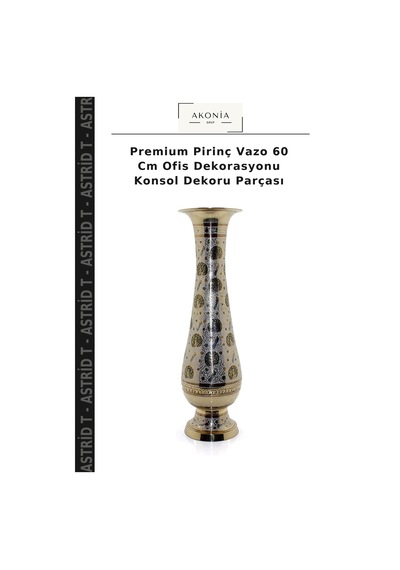 Premium Pirinç Vazo 60 Cm Ofis Dekorasyonu Konsol Dekoru Parçası Diğer
