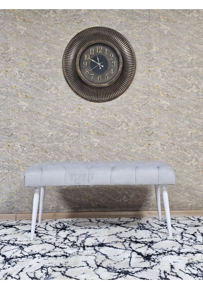 Zafir Beyaz Boyalı Sivriltme Ayaklı 90 Cm Puf Bench - Puf - Bench - Kasalı Oturak - Oturak - Yatak Ucu Puf Gri