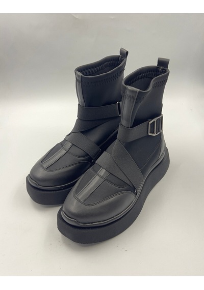 Dabab Shoes Adrinal Siyah Strej Kemer Detay Düz Taban Kadın Spor Bot