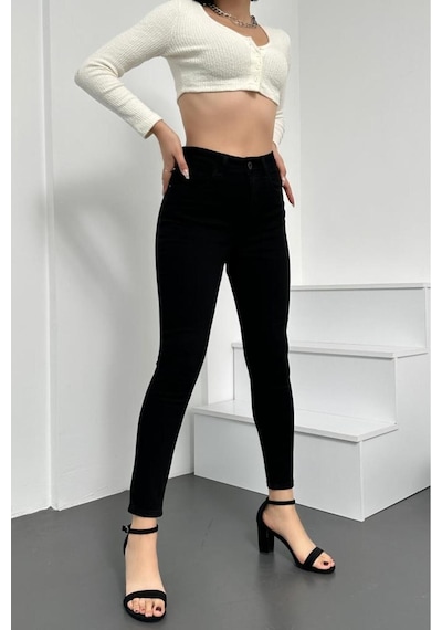 Kadın Siyah Süper Skinny Fit Esnek Likralı Denim Jean Kot Pantol