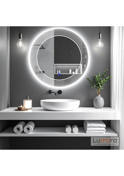 Zenith Beyaz Led'li Lazer Kumlamalı Lavabo & Banyo Aynası Dokunmatik Sensörlü 60 X 60