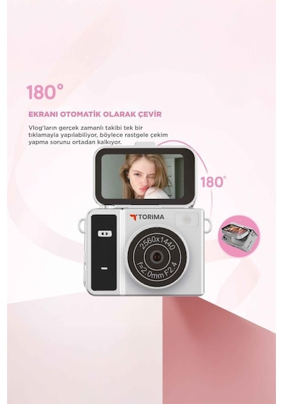 Mini Dijital Kamera 2k Flip Ekranlı Selfie Video Vlog Kamerası Cmr46 Siyah Siyah