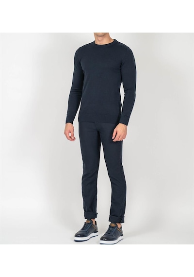 Erkek Bisiklet Yaka Triko Slim Fit Pamuklu Kazak Ncs Jeans 3002-Lacivert