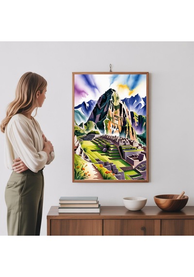 Machu Picchu Suluboya Baskı - Peru And Dağları Duvar Sanatı