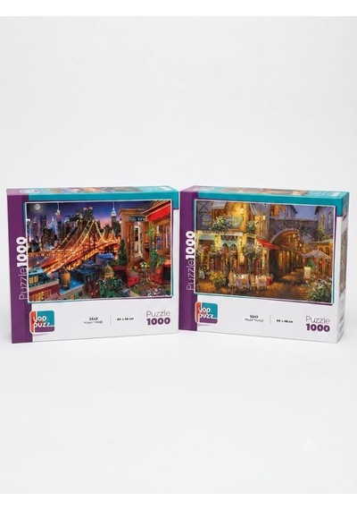 Işıklar Altında Ve Akşam Yemeği İkili Set - 2 X 1000 Parça Manzara İkili Puzzle Seti