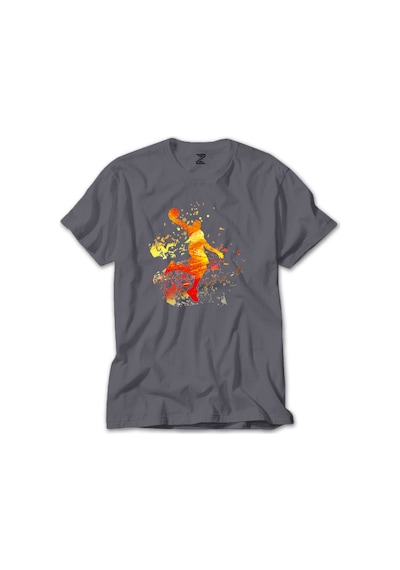 Basketball Fire Silhouette Gri Tişört Gri