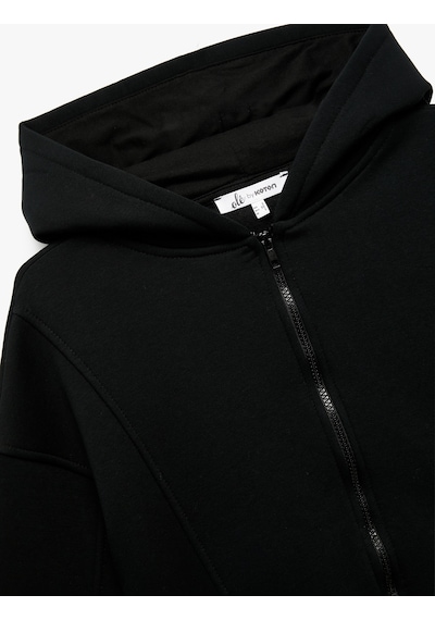 Koton Şardonlu Uzun Kollu Fermuarlı Kapüşonlu Oversize Sweatshirt Siyah 6wal10307ık Siyah