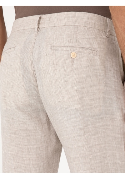 Cacharel Bej Carrot Fit Ekose %100 Keten Spor Pantolon