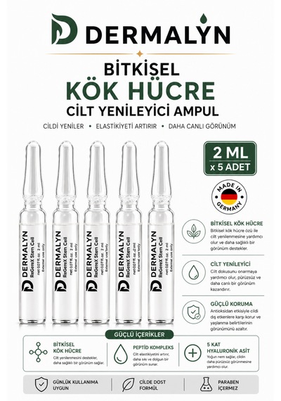 Dermalyn 5 Adet Bitkisel Kök Hücre Cilt Yenileyici Mimik Kırışıklık Yaşlanma Karşıtı Ampul Serum Dermaroller