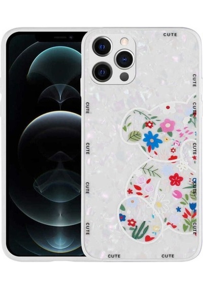Apple Uyumlu iPhone 12 Pro Kılıf Desenli Sert Silikon Zore Mumila Kapak White Bear