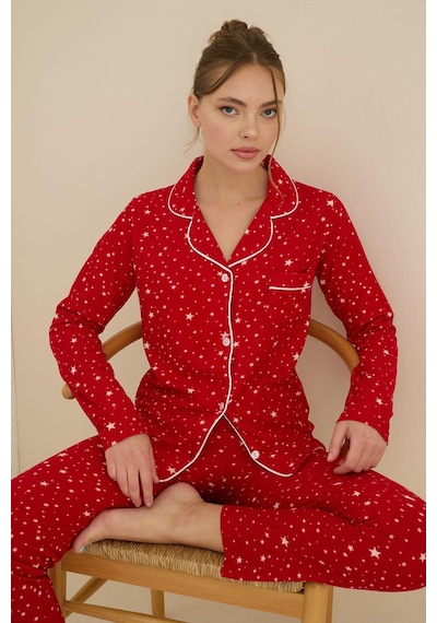 Mutlu City Kadın Soft Kumaş Düğmeli Gömlek Yaka Yüksek Kalite Yılbaşı Pijama Takımı 3026 Kırmızı Yıldızlı Mutlu City Kadın Soft Kumaş Düğmeli Gömlek Yaka Yüksek Kalite Yılbaşı Pijama Takımı 3026 Kırmızı Yıldızlı