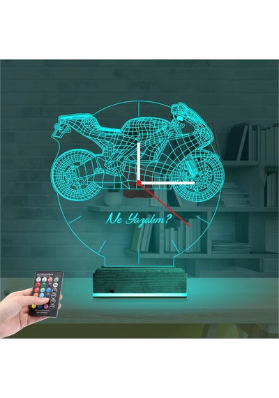 Luvivia Motorsiklet Motor V1 Kişiye Özel Saatli 3d Lamba - Masa Gece Lambası Şeffaf