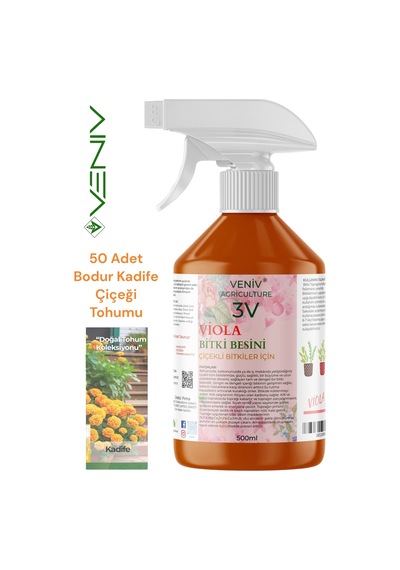 3v Viola 500 Ml Çiçeklendirici + 50 Bodur Kadife Çiçeği Tohumu Bahçenize Sıcak Bir Dokunuş 2
