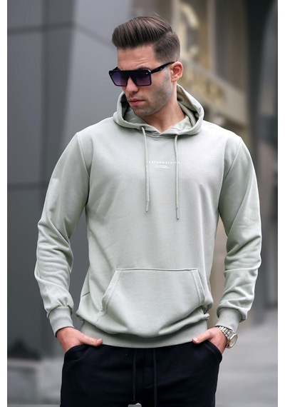 Madmext Mint Yeşili Kapüşonlu Baskılı Erkek Sweatshirt 6017