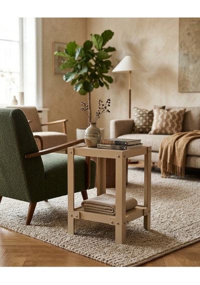 Modern Kare Sehpa , Komidin İle Rafine Düzen 50x30x30 Gri