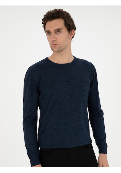 Cacharel Lacivert Slim Fit Yün Karışımlı Bisiklet Yaka Triko Kazak