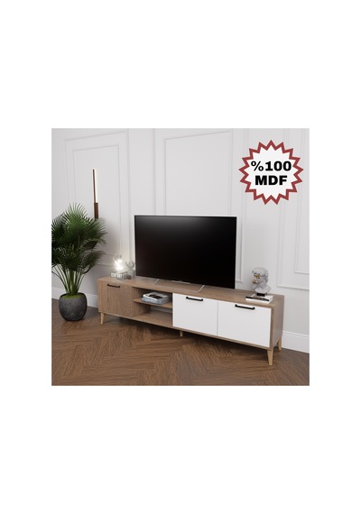 Tamamı Mdf Kaman Ceviz 180 Cm Tv Ünitesi Kahverengi