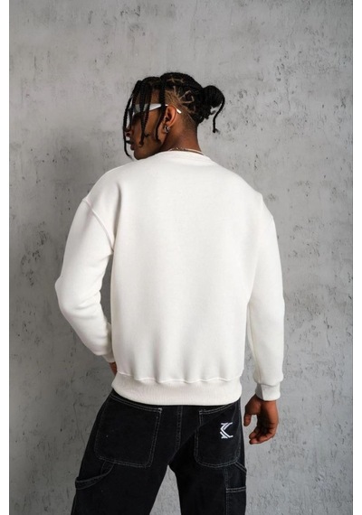 Mbb E-ticaret Erkek Düz Bisiklet Yaka 3 İplik Pamuklu Sweatshirt - Beyaz
