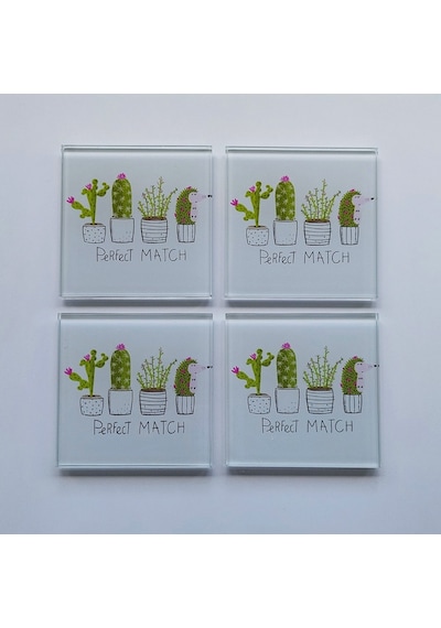 Decorita Cam Bardak Altlığı Perfect Match 4'lü Takım 10 x 10 CM Çok Renkli