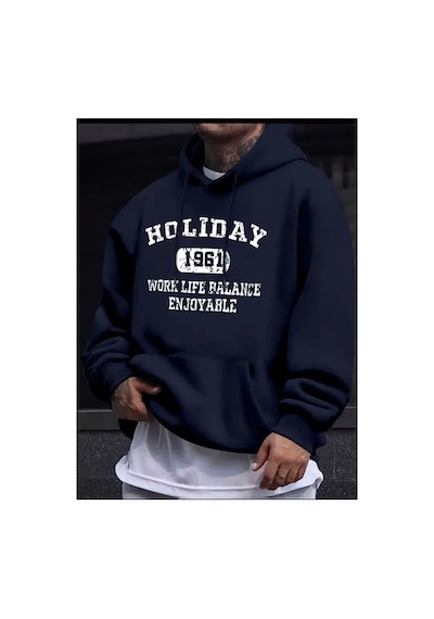 Medinenur Holiday Baskılı Kapüşonlu Sweatshirt Lacivert