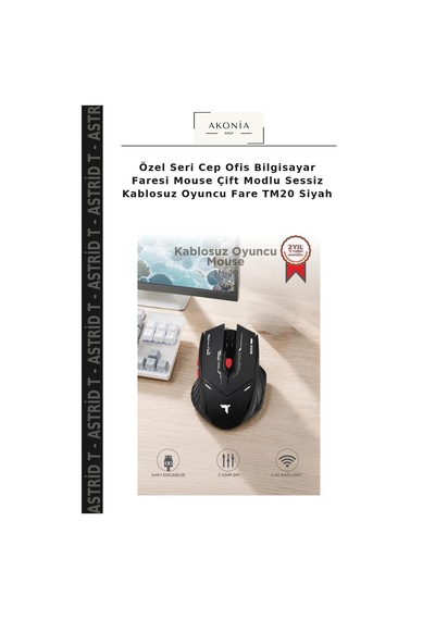 Özel Seri Cep Ofis Bilgisayar Faresi Mouse Çift Modlu Sessiz Kablosuz Oyuncu Fare Tm20 Siyah