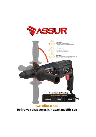 Assur ASR504 2-28MM 850W Darbeli Kırıcı Delici Hilti Siyah