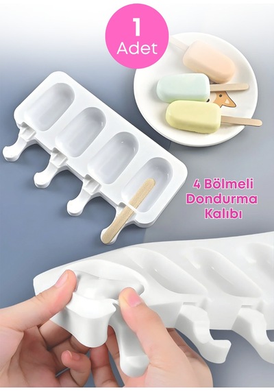Magnum Dondurma Kalıbı-4'lü Büyük Boy Pratik Magnum Silikon Dondurma Kalıbı Silikon Beyaz Diğer